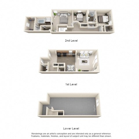 Floor plan for 3 beds, 2.5 baths, 1359 sqft